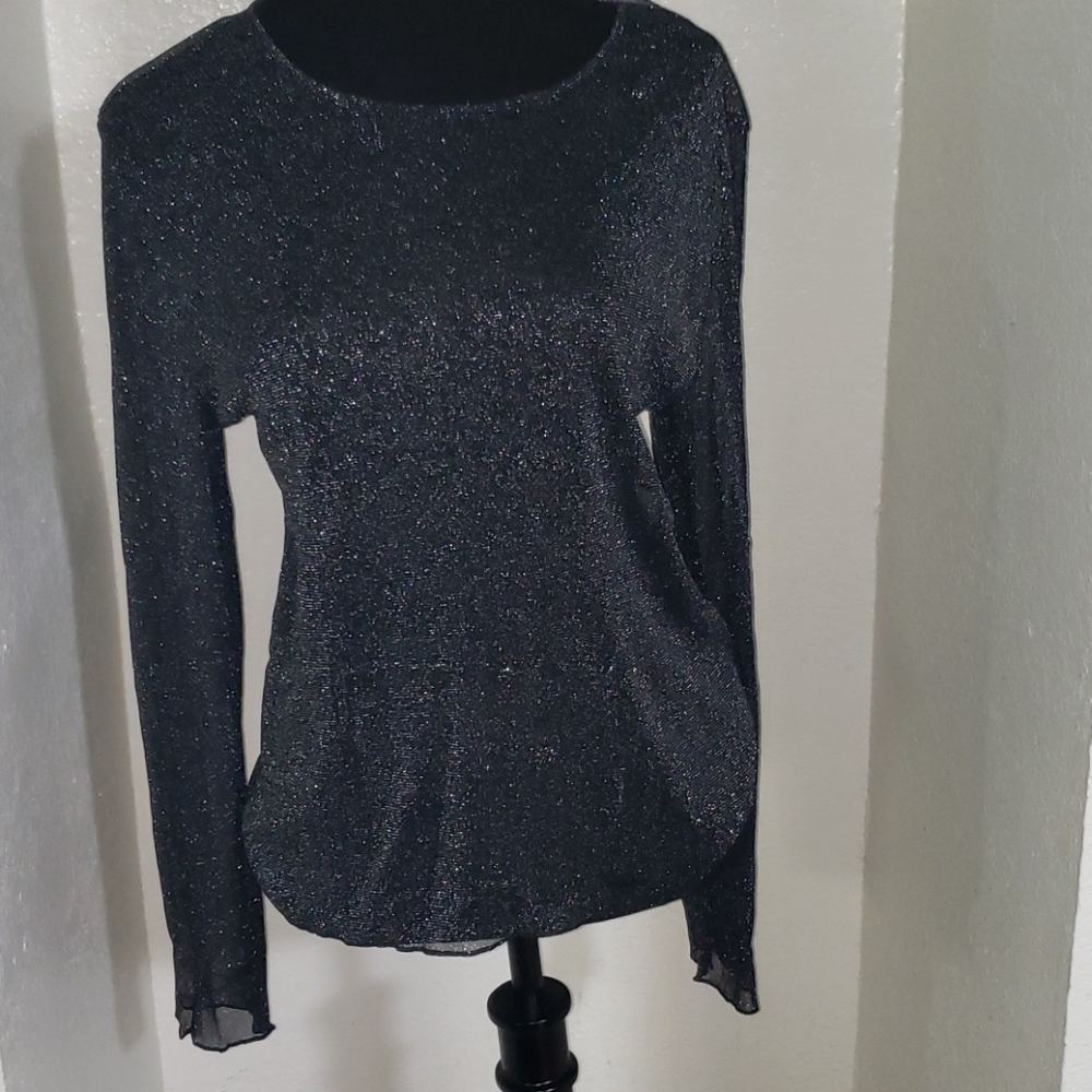 Victoria's Secret M/L Sheer Top Black Silver NWT